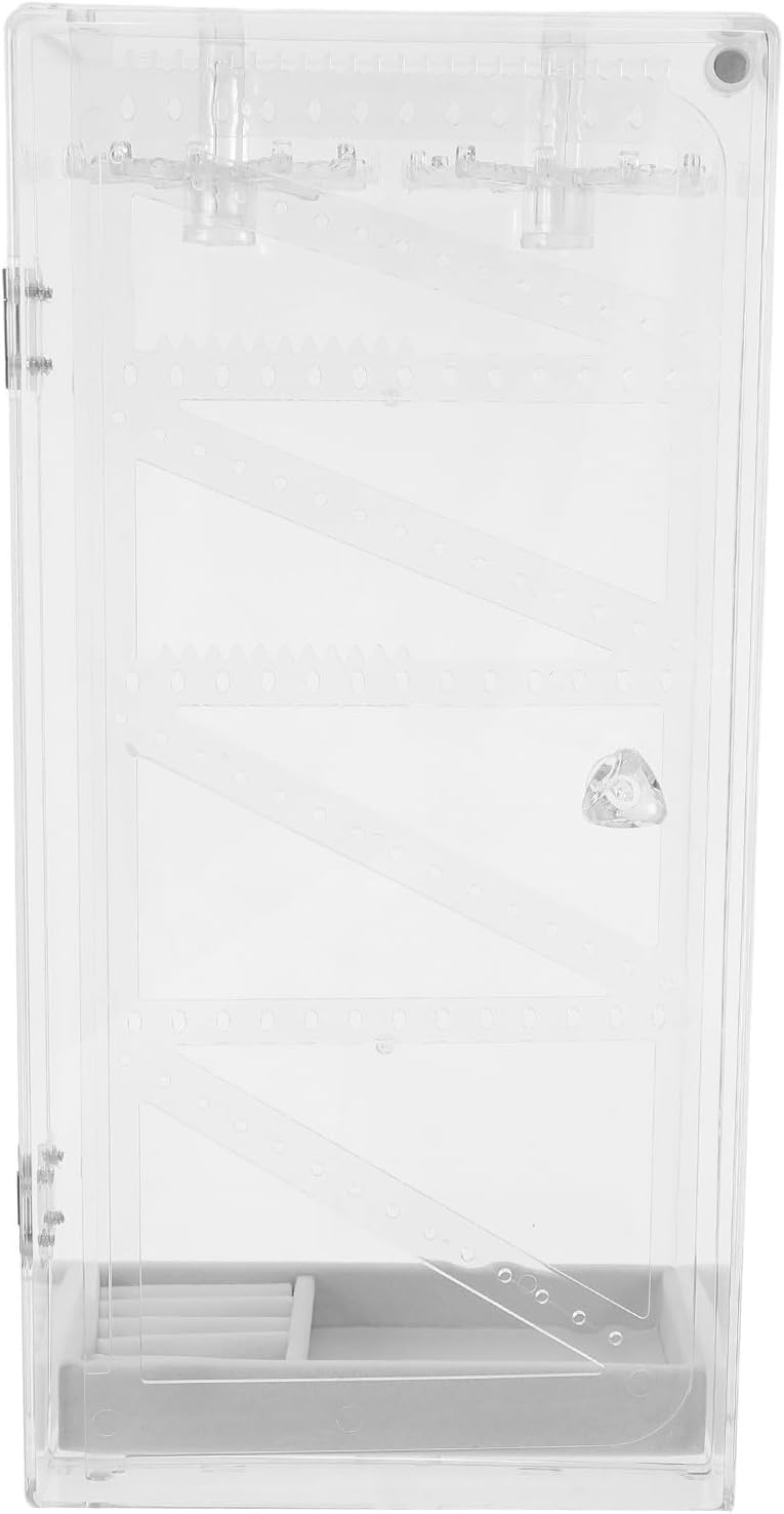 Velvet Jewelry Organizer Box with Rotatable Necklace Hooks and Hanging Bracelet Rack, Dustproof Display Case with Velvet Ring Tray, for Earrings and Rings on Makeup Table or Travel