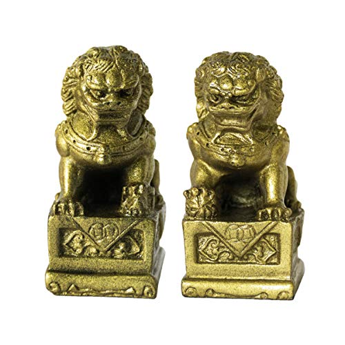 Par de estatuas guardianes chinos Foo Dogs en bronce
