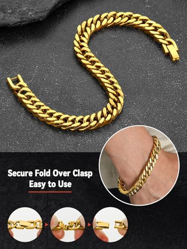 FaithHeart Herenarmband van roestvrij staal, 8/12/17 mm, brede Cubaanse ketting, ronde schakels, eenvoudige punk voor heren, jongens, vriend, 19/21/23 cm, 21cm, Roestvrij staal