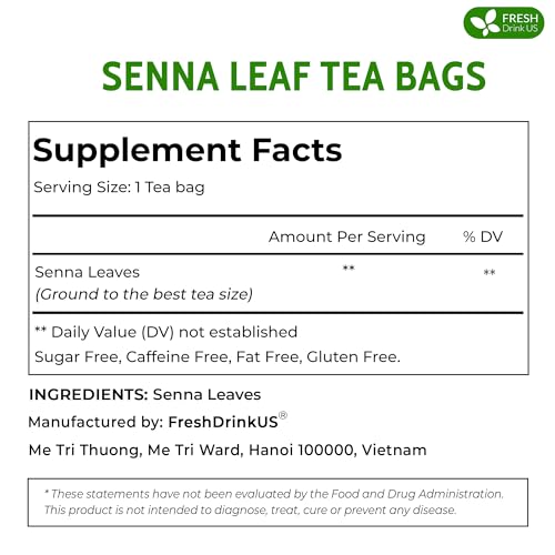 Image of FreshDrinkUS, Premium 200 Senna Leaf Tea Bags, 100% Natural & Pure from Senna Leaves. Loose Leaf Senna Herbal Tea, Made with Natural Material Tea Bags. No Sugar, No Caffeine, No Gluten, Vegan.