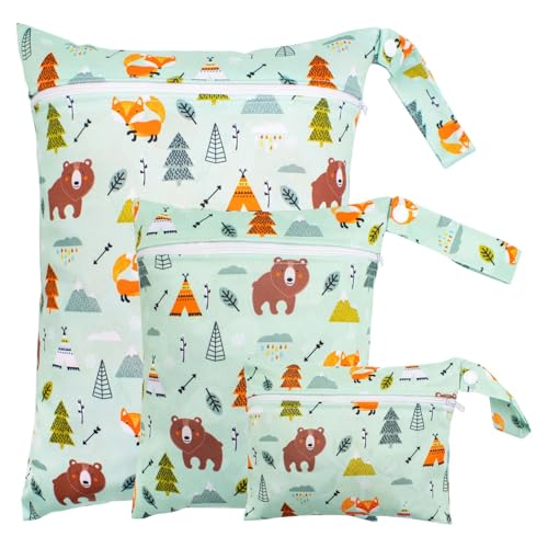Lunaanda 3 Pezzi Wetbag Pannolini, Borsa per Pannolini di Stoffa Riutilizzabili Sacchetto del Pannolino Lavabile in 3...