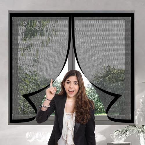 Mosquitera Ventana Magnetica 90 x 100 cm Imanes Más Fuertes, Protección Contra Insectos, sin Taladrar Cortina Magnética para Puertas para Correderas, Garaje O Patio, Negro