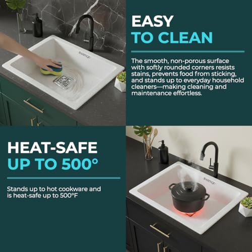 Image of BASINQU Quartz Sink for Kitchen | 21x18x9 Inches Quartz Kitchen Sink Rosa | Granite Sink For Kitchen Basin UV Protected, Granite Scratch Resistant, Undermount /Topmount Sinks