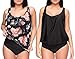 Produktbild 3tlg. Damen Oversize Tankini Set zum Kombinieren! 2 Oberteile und 1 High Waist Slip (sw) f5562 Farbe: G(sw+1448)-S9(sw) Tankini Oberteil Schwarz + Schwarz geblümt, High Waist Slip (sw), Gr. 46