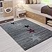 Produktbild VIMODA Teppich Modern Design Grau Lila Schwarz Weiß Jugendzimmer Kurzflor Stern Muster - Pflegeleicht und Top Qualität, Maße:120x170 cm