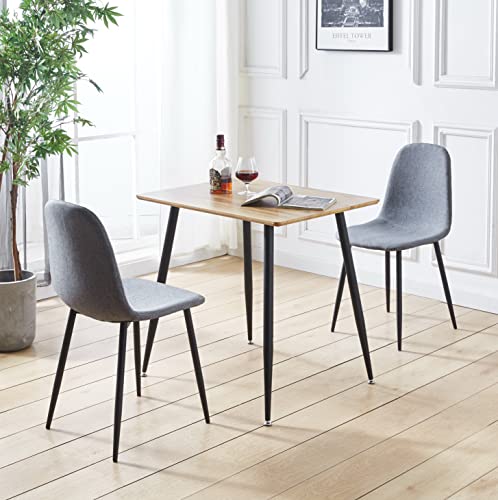 Hallowood Furniture Cullompton,Juego de 2 mesas de comedor rectangulares pequeñas con efecto roble y sillas de tela, con patas de metal negro, restaurantes, apartamentos y cafeterías Cover