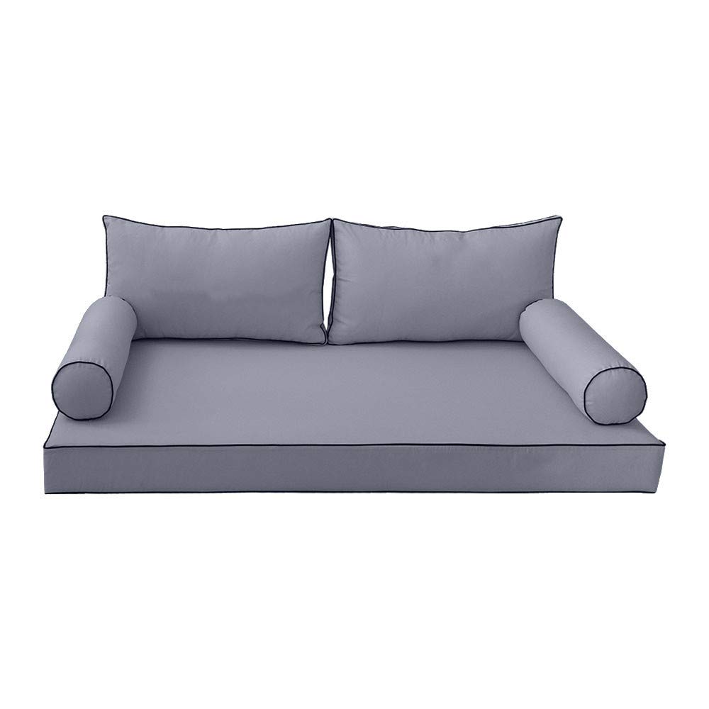 Prolinemax Style 2 - Mattress & Pillow Bolster Cushion for Outdoor Indoor Daybed Porch Swing Bed Contrast Trim Twin Size AD001 | Covers ONLY |