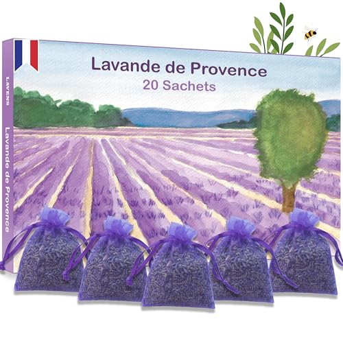 LAVENS | 20 sachets de lavande parfumés | Origine Provence France | 120G | Sachet senteur pour armoire, linge et placard. Sac de lavande séchée désodorisante de...