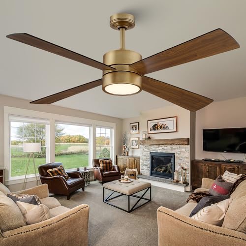 Vaczon 52 Inch Ceiling Fan with Light and Remote Gold Brass DC Motor Ceiling Fan Quiet Reversible Fan with Dimmable LED 3000K6000K Smart App Control for Living Room Bedroom Antique Bronze