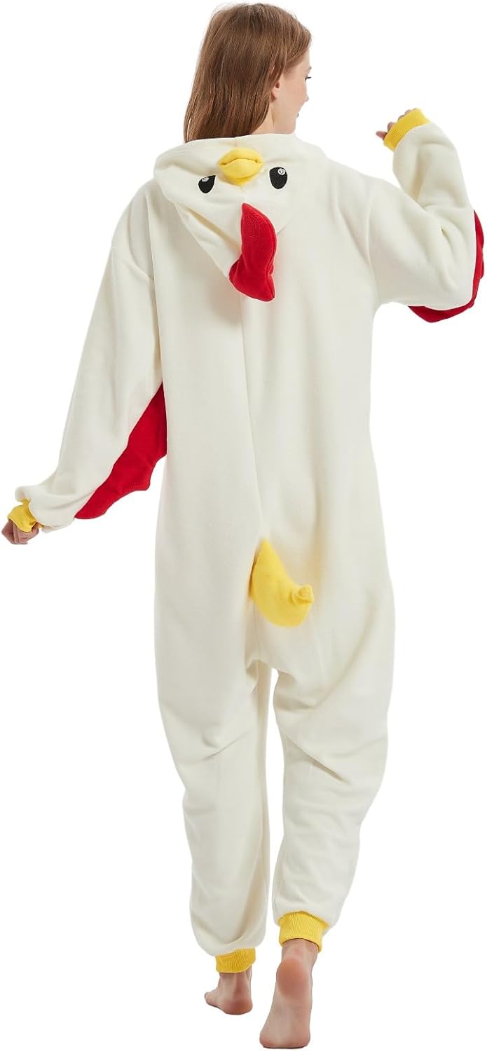 Halloween Costume of Chicken, Slim Fit Animal Onesie for Women&Men, Christmas One-Piece Pajamas of Unisex Adult