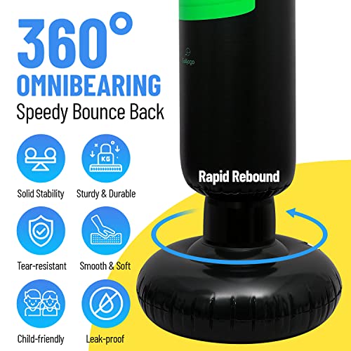 Salljogo Inflatable Punching Bag For Kids With Foot Pump- 63” High Heavy Duty, Portable Freestanding Kids Workout Equipment For Boxing, Exercise And Self Defense Training (Green) #TOP2