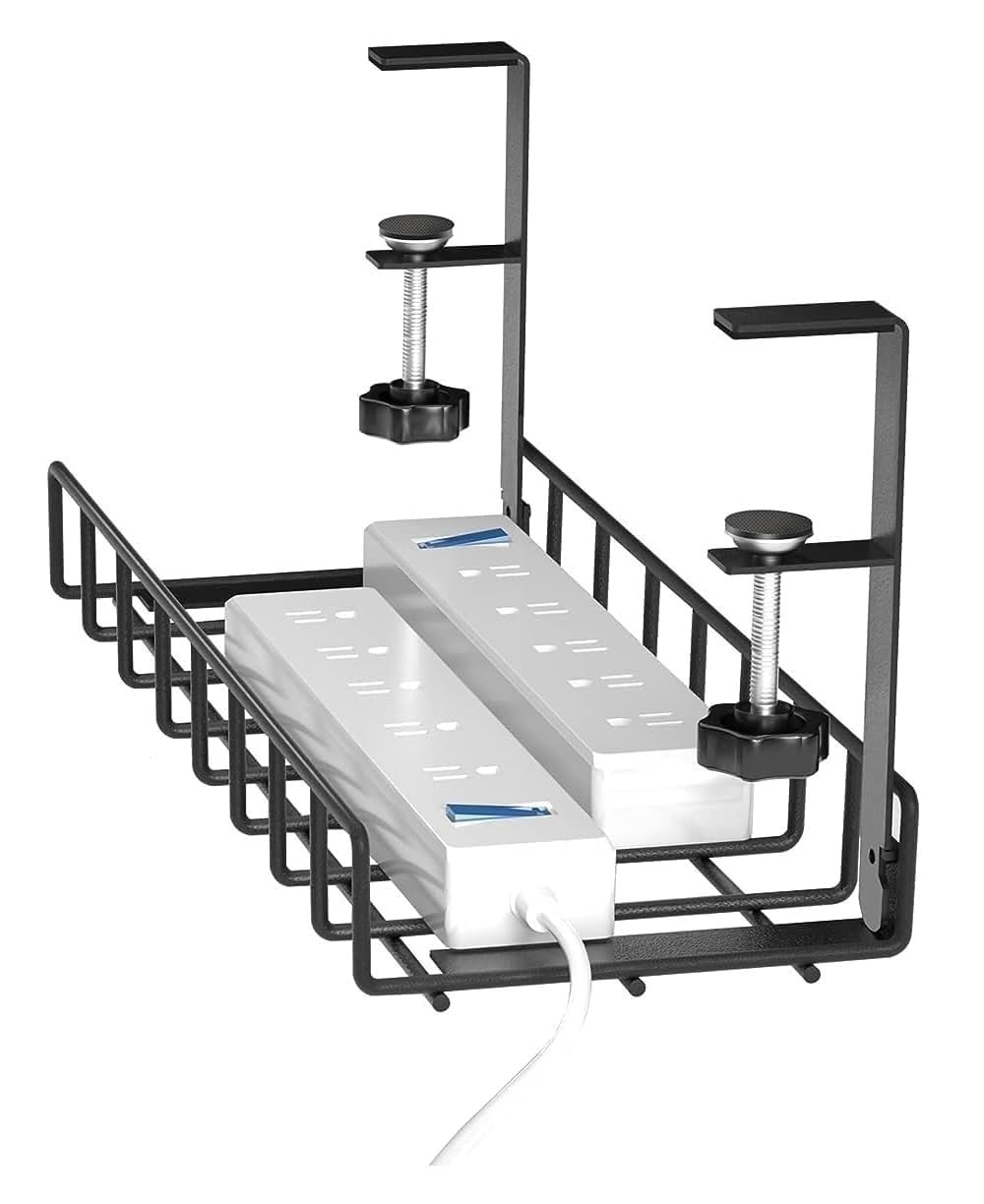 Ragro Cable Management Under Desk Tray, Drill-Less Wire Management with Upgraded Clamp, Metal Cord Organiser Rack, Black, | Easy Fitting, Easy Removable, Portable Wire Organizer-image-24