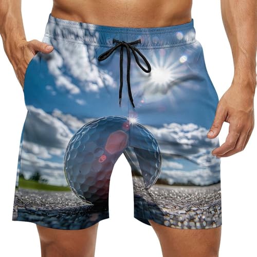 Golf in The Sun Mens Swim Trunks Shorts Beach Pants Swimming Trunk Mesh Lining with Pockets
