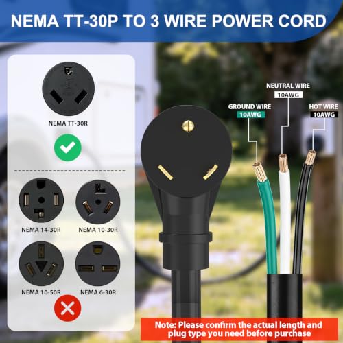 Image of Nilight 30 Amp 15FT RV Replacement Power Cord 3-Prong Extension Cable