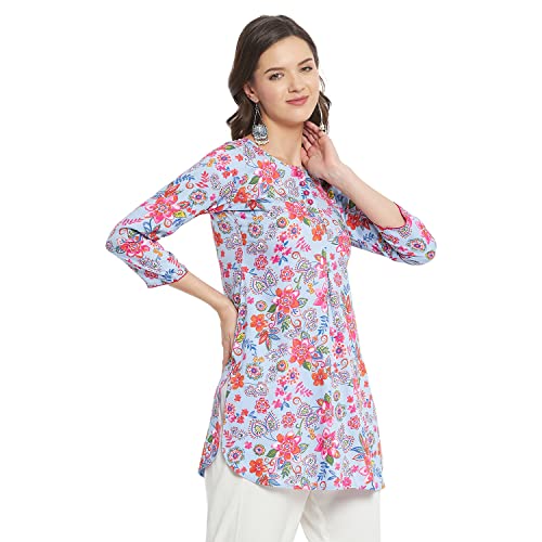 Image of Tissu Women's Green & Pink Floral Printed Kurti
