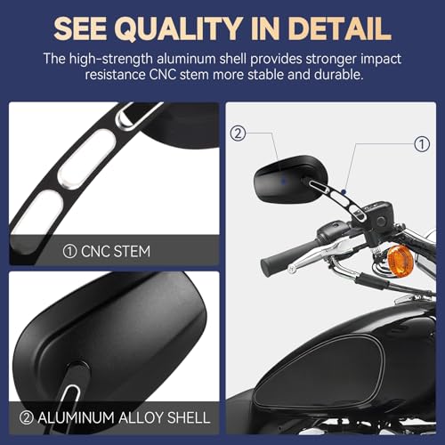Image of Motorcycle Mirrors for Handlebars - Black CNC Long Stem Rearview Mirrors for 1982-2024 Harley Road Glide CVO Dyna Electra Glide Road King Softail Street Glide Sportster 1200 883