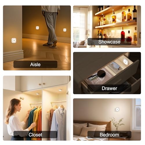 Image of Rechargeable Mini Puck Lights with Remote Control, Ultra-thin Tap Light with Adjustable Brightness (10%-100%) & 3 CCT (3000K /4000K /6500K), Perfect for Hallway, Stairway, Closet(6 Pack, White)