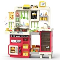 Kids Kitchen Playset with Lights, Sounds & Steam, Large Toddler Kitchen Playset with Sink, Grill, Play Food Sets for Kids Kitchen, Toy Kitchen Accessories, Pretend Play Kitchen Set with Storage Bag
