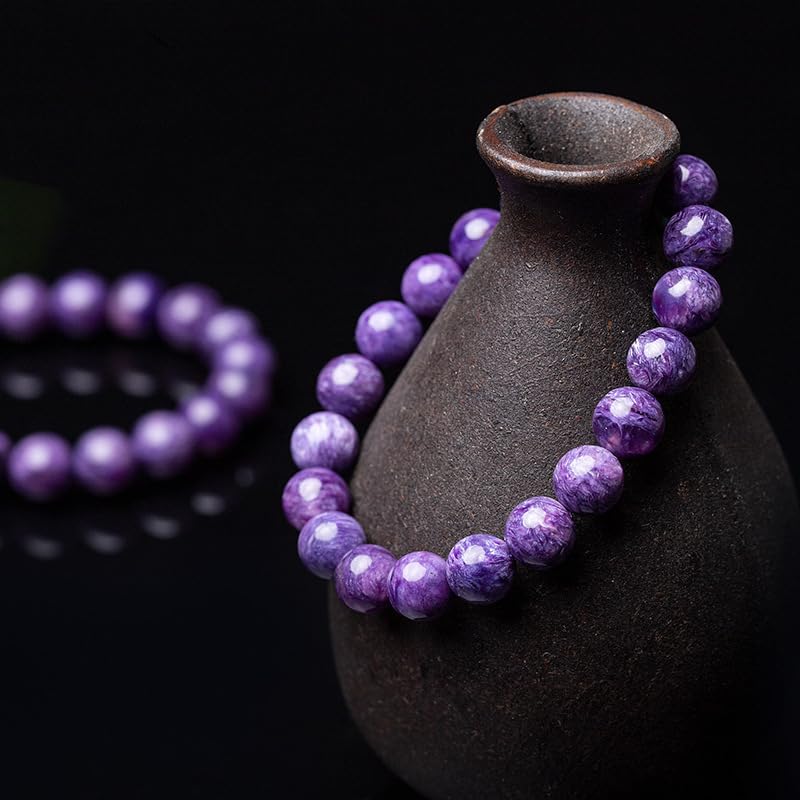 Bracciale con Perline di Cristallo Viola - Bracciale Elasticizzato in Pietra Naturale per Donne e Uomini, Gioielli curativi con Pietre preziose Viola Fatti a Mano,10mm