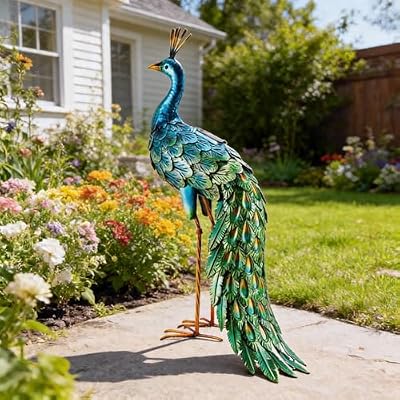 chisheen Outdoor Solar Peacock Decor Garden Statue Metal Yard Art Decoration Outdoor Sculptures for Backyard,Patio,Lawn,Wedding, for Women