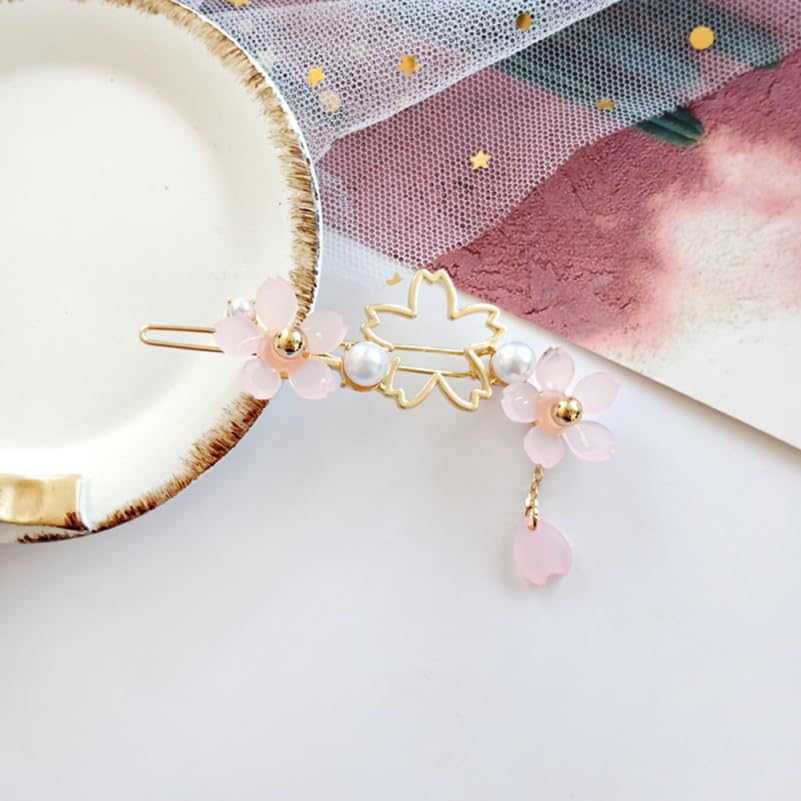 FRCOLOR Japanese Cherry Blossom Hair Pins 2 Pcs Flower Hair Clips with Dangle Charm for Women Bridal Party Accessories - Image 3