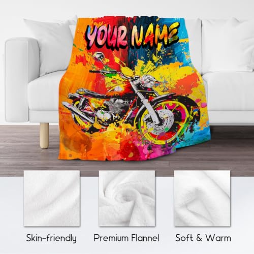 Boys Blankets - Custom Motorcycle Blanket Gifts for Toddlers Kids - Comfy Lightweight Flannel Throw for Couch Room Decor - 4 Sizes