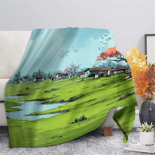 Couverture microfibre pastoral paysage impression 3D jeté de lit moelleux finition premium