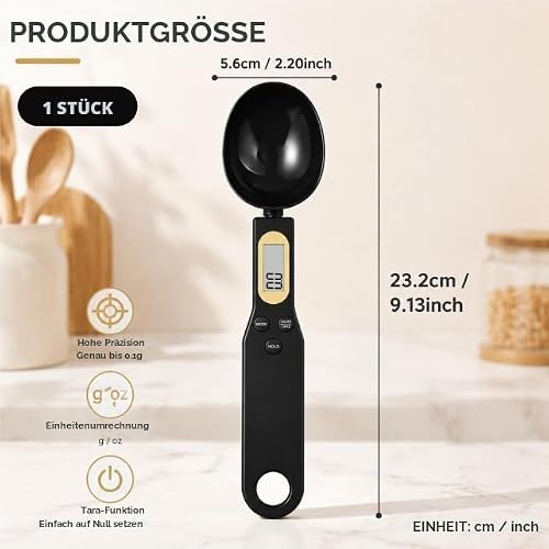 Foto von Digitale Löffelwaage 500g/0,1g, Abnehmbarer Digitaler Messlöffel mit LCD-Display, Elektronische Küchenwaage für Pulver, Flüssigkeiten & Feststoffe, Tara-Funktion, Batterie Inklusive