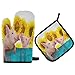 Dallonan Juego de manoplas y manoplas para horno, divertidos girasoles amarillos, antideslizantes, resistentes al calor, para cocinas para hornear, protección de la muñeca, poliéster