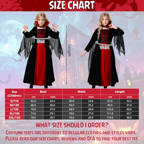 HarnyLoom Vampire Costume Kids Halloween Costumes for Girls Gothic Vampire Outfit Fancy Dress Up Set Halloween Vampiress Queen (S (3-4 years)) - Image 2