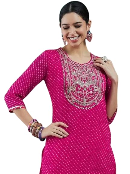 Envi Georgette Pink Leheriya Printed Kurta for Women | 3/4 Sleeves | Lightweight Ethnic Wear-picture-22