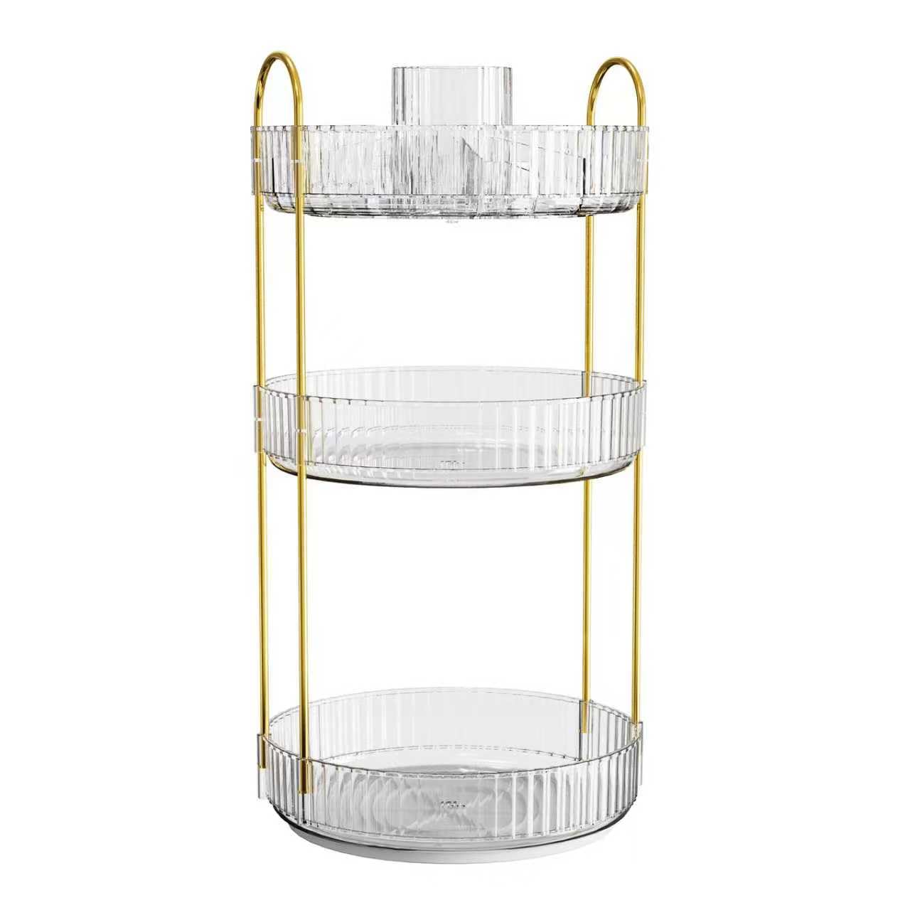 360° Rotating Makeup Organizer, Large-Capacity Skincare Make Up Storage 3 Tier Perfume Organizers Cosmetic Dresser Organizer with Makeup Brush Holder, Fits Bedroom, Bathroom, Vanity Shelf Countertop
