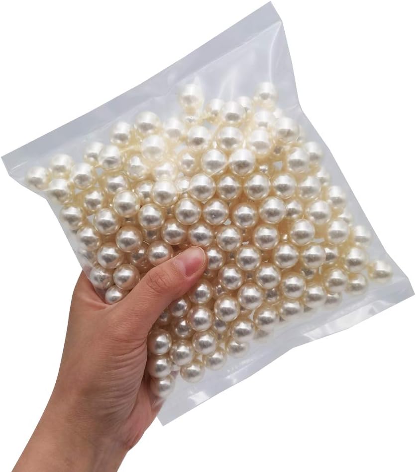 INSPIRELLE 210pcs 14mm Ivory Polished ABS Undrilled Art Faux Pearls for Vase Fillers, No Hole Makeup Beads to Hold Brush Lipstick, Imitation Round Pearl Beads for Table Scatter Home Wedding Decoration Ivory 14mm