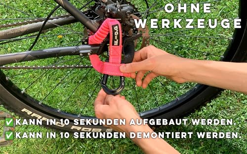 BIKE AND DOG - Fahrrad-Hundeleine, werkzeuglose Befestigung, spezielles Geschirr als Option, inklusive 2 Fahrradbändern. Patentiert. (Rosa)