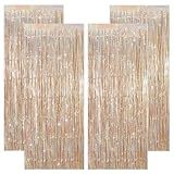KICNIC Lametta Vorhang Champagner Glitzer, 4 Stück Lametta Vorhänge, Glitzervorhang 1m x 2.5m, Tinsel Curtain für Fotowand, Geburtstag, Silvester, Disco, Halloween, Hochzeit und Weihnachten Party Deko