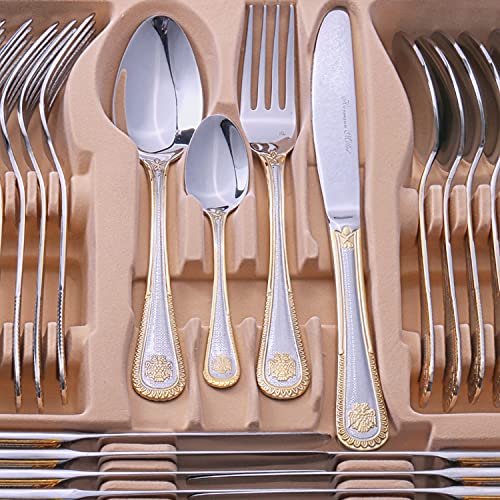 Royal-Family-Collection-72-Piece-Fine-Flatware-Silverware-Set-with-Gift-Carrying-Case-Elegant-Design-Serves-Parties-12-people-Perfect-Housewarming-Graduation-for-Loved-Ones-Gold