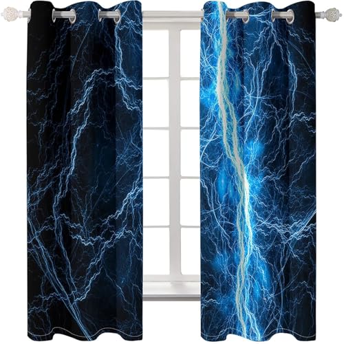 Homxi Cortinas para Cocina Blackout 2 Paneles,2 x 152W x 244H CM,Cortina de Salón con Ojales Patrón de Relámpago Cortina Azul Oscuro Habitacion