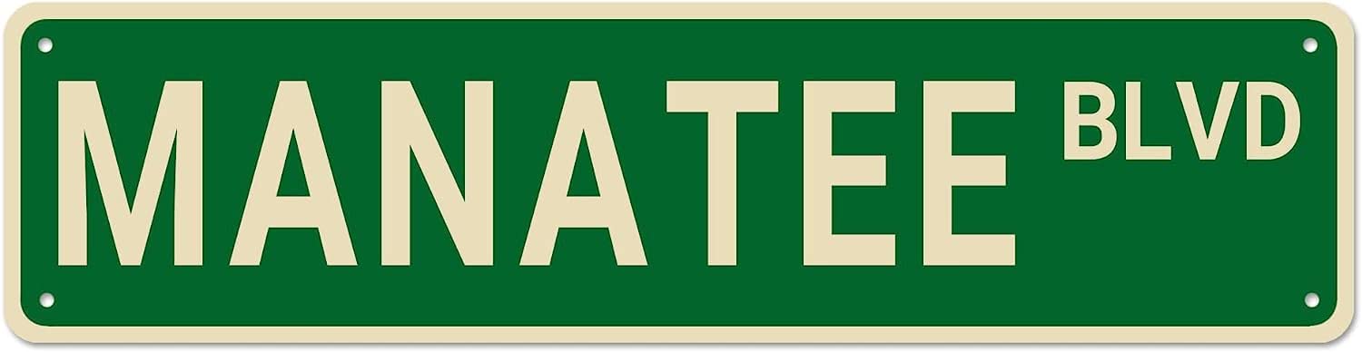 MANATEE BLVD Vintage Tin Signs Art Plaque Aluminum for Bedroom Kitchen Garden Wall Bar Club Coffee Hanging Home Decor 4x16 Inch