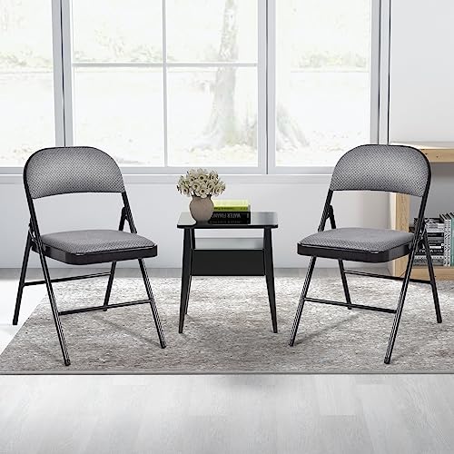 Image of Giantex 2-Pack Folding Chairs - Waiting Room Chairs with Metal Frame, Padded Seat, Foldable Gray Party & Event Chairs