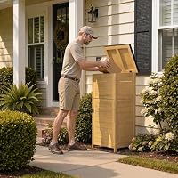 Pamapic Paketbox, Extra Große Briefkasten mit Paketfach den Außenbereich, Bodenmontiert, Abschließbar, Wetterfeste Paketbriefkasten Holz mit Klappdeckel, Schräger Oberseite, 50x49x114 cm, Natur – Ansicht 8