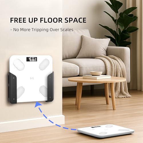 ELETIUO Wall-Mounted Scale Holder with Adhesive &Screws -Fits Most Digital Scales (Up to 1.2"/30mm Thick),Anti-Slip Silicone Pads,Space-Saving Bathroom/Bedroom Organizer-Easy to Install, Black - image 2