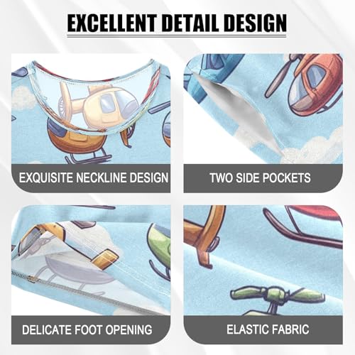 Pajama Sets Short Sleeve Helicopter Pattern Sky Background Soft Cotton Summer Sleepwear 2 Piece PJS Size 5-14T3