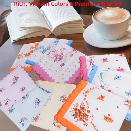 image for GoldenLife Soft Cotton Handkerchiefs for Women - 12 Pack Vintage Ladie