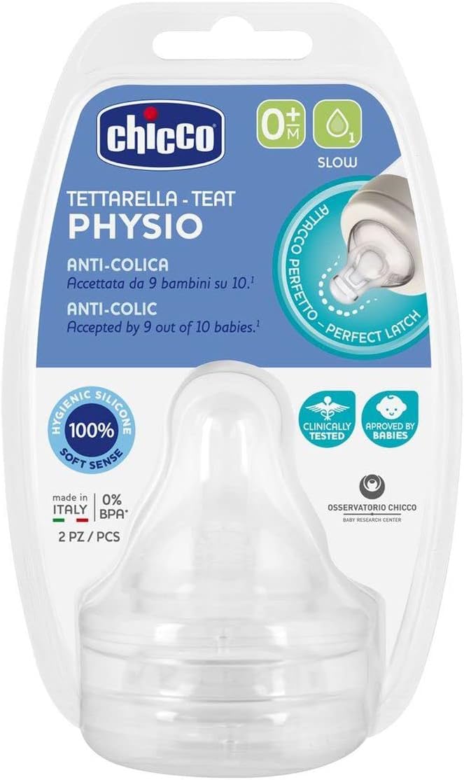 Chicco - Tetina Physio Flujo Lento 2 Uds 0M+, Unisex