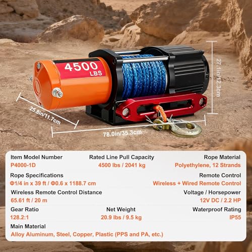 Winche Eléctrico 4500 lb con Cable de Nylon y Control Remoto miniatura 7