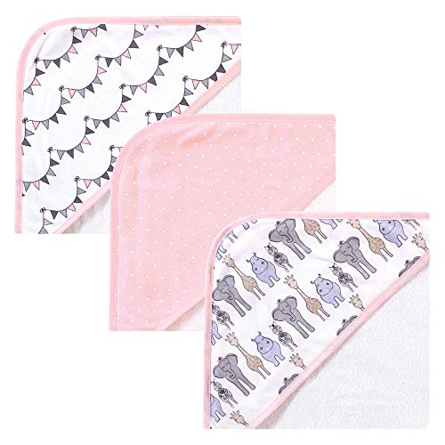 Image of Hudson Baby Unisex Baby Cotton Rich Hooded Towels, Pink Safari, One Size
