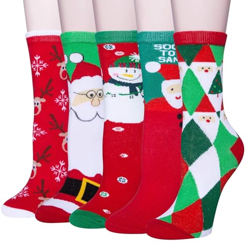 Image of Chalier Womens Funny Socks Cozy Cute Printed Patterned Fun Sock Novelty Cat Dog Socks for Women, White Red