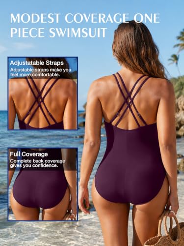Image of KI LAPHEE One Piece Swimsuits for Women Tummy Control Bathing Suits Sexy Criss Cross Back Swimwear