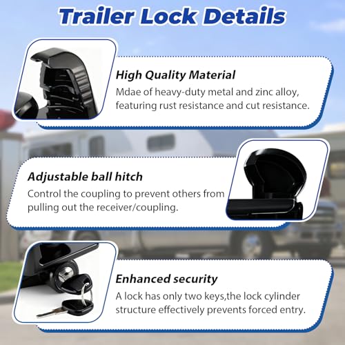 Image of Universal Trailer Hitch Locks, Durable Zinc Alloy Coupler Security Lock(Black)
