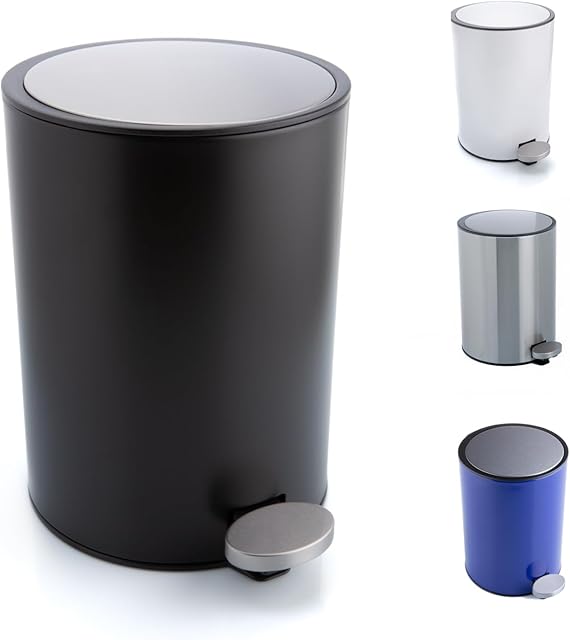 Bamodi Small Pedal Bin, Stainless Steel, Black Matt, Lid, Removable Inner Bucket - 3L